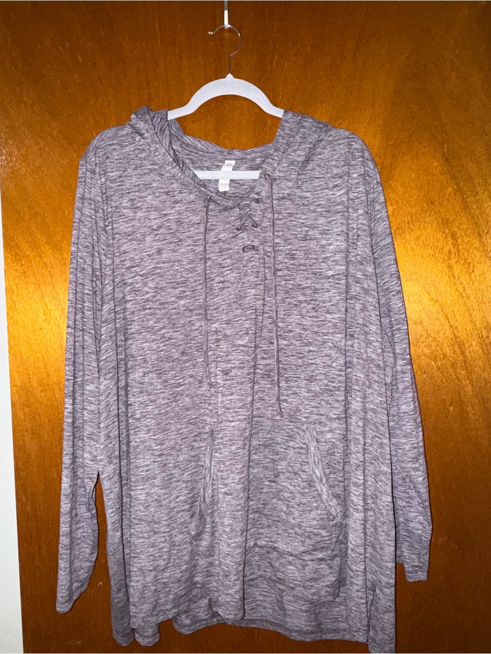Cozy Heathered Purple Lace-Up Hoodie Sweater
